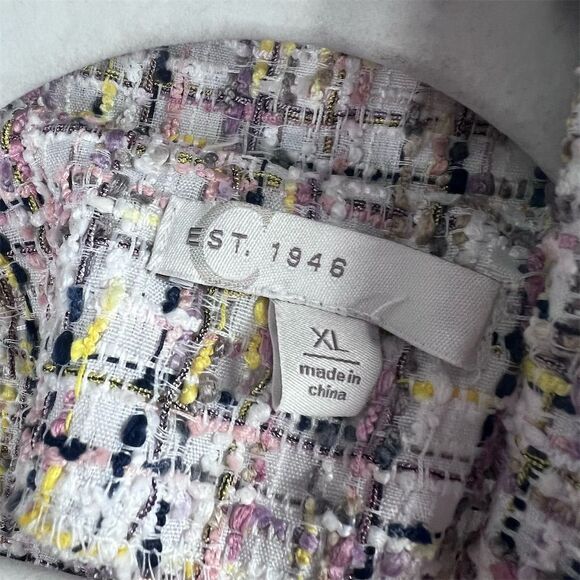 EST 1946 Women's Tweed Moto Jacket XL Multicolor Fringe Zip Mid-Length - Picture 3 of 8